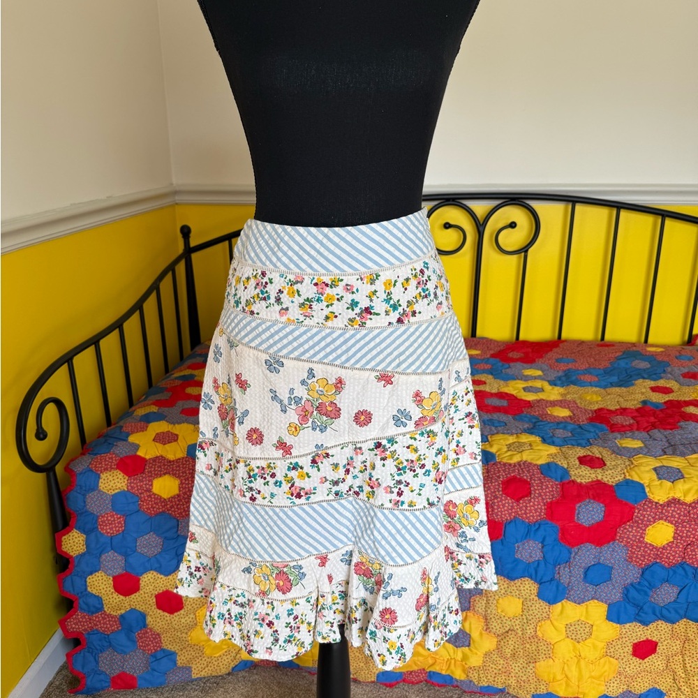 CLEARANCE Odille A-Line Skirt with Floral and Stripe Patterns